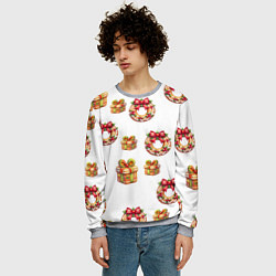 Свитшот мужской Много новогодних пончиков и подарков с бантиком и, цвет: 3D-меланж — фото 2