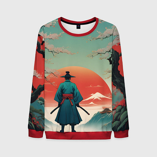 Мужской свитшот Яркий самурай на закате / 3D-Красный – фото 1