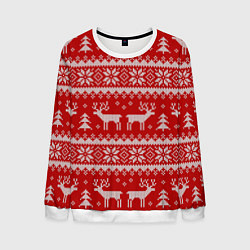 Свитшот мужской Вязаный зимний узор с оленями, цвет: 3D-белый