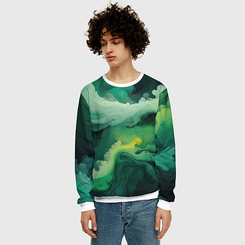 Мужской свитшот Изумрудные волны / 3D-Белый – фото 3