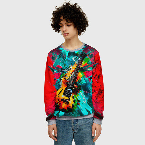 Мужской свитшот Электрогитара в красках / 3D-Меланж – фото 3