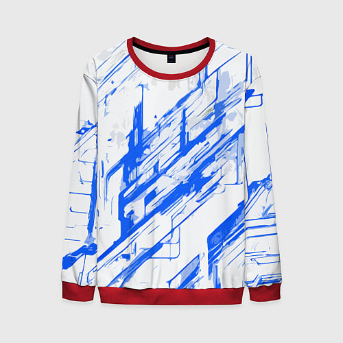 Мужской свитшот Синие полосы на белом фоне / 3D-Красный – фото 1