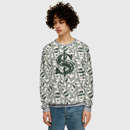 Мужской свитшот Знак доллар - зелень / 3D-Меланж – фото 3