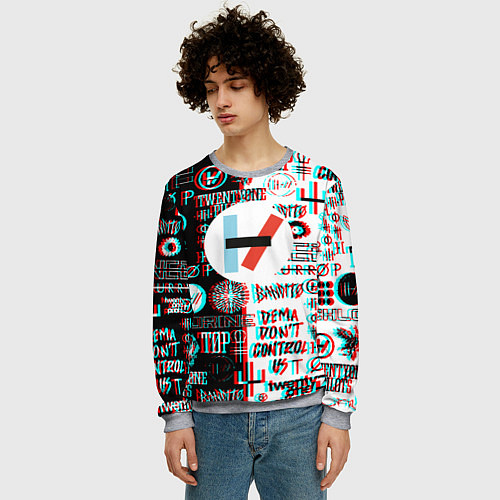 Мужской свитшот Twenty one pilots glitch pattern / 3D-Меланж – фото 3