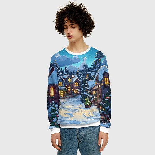 Мужской свитшот Город перед новым годом / 3D-Белый – фото 3