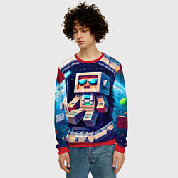 Свитшот мужской Космонавт в космическом корабле - Майнкрафт, цвет: 3D-красный — фото 2