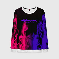 Свитшот мужской Cyberpunk 2077 neon flame, цвет: 3D-белый