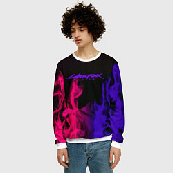 Свитшот мужской Cyberpunk 2077 neon flame, цвет: 3D-белый — фото 2