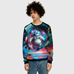 Свитшот мужской Astronaut Totoro in neon space - ai art fantasy, цвет: 3D-черный — фото 2