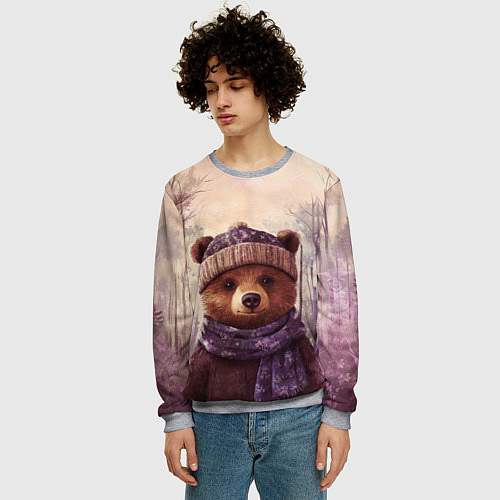Мужской свитшот Мишка в пасмурном лесу / 3D-Меланж – фото 3