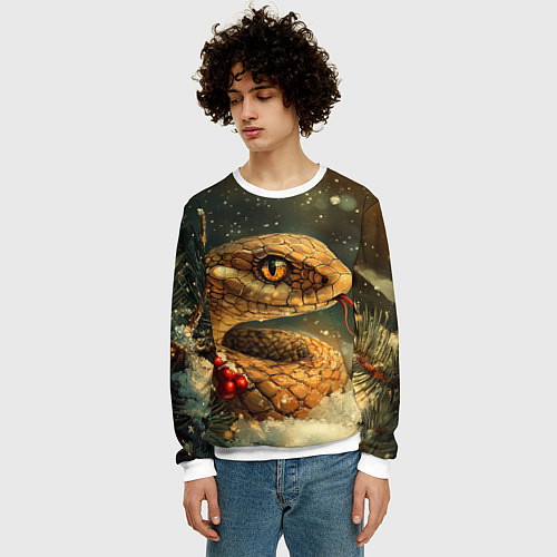 Мужской свитшот Новогодняя змея у елки / 3D-Белый – фото 3