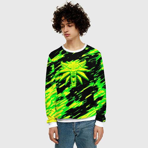 Мужской свитшот Ведьмак кислотный волк / 3D-Белый – фото 3