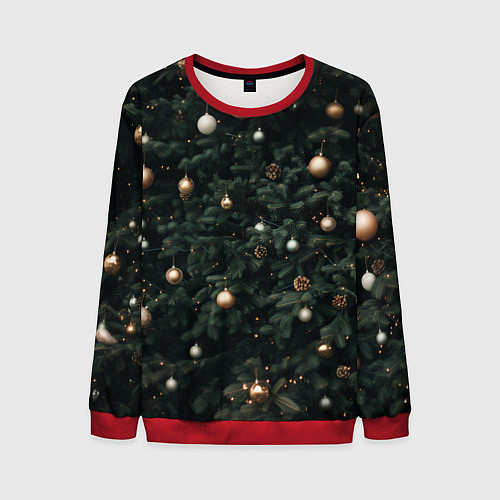 Мужской свитшот Паттерн - Новогодняя елка / 3D-Красный – фото 1