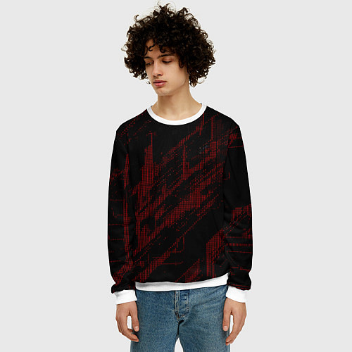 Мужской свитшот Красные точки на чёрном фоне / 3D-Белый – фото 3