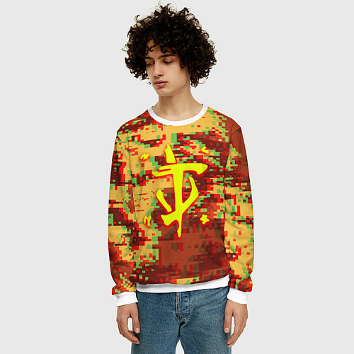 Мужской свитшот Doom камуфляж глитч / 3D-Белый – фото 3