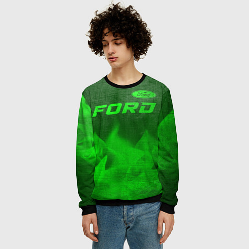 Мужской свитшот Ford - green gradient посередине / 3D-Черный – фото 3