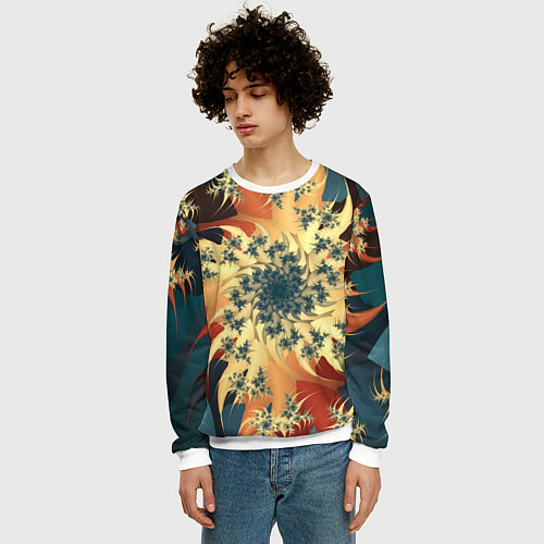Мужской свитшот Оптические узоры фракталы / 3D-Белый – фото 3