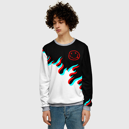 Мужской свитшот Нирвана глитч огонь / 3D-Меланж – фото 3