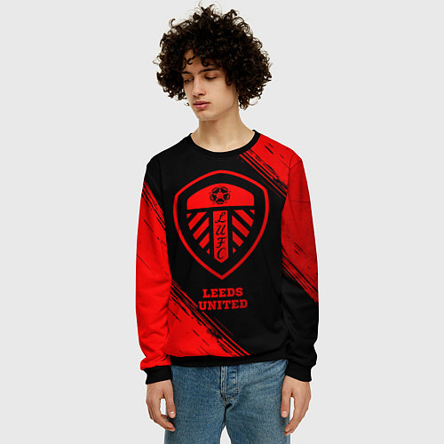 Мужской свитшот Leeds United - red gradient / 3D-Черный – фото 3