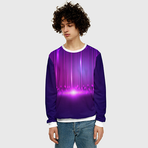 Мужской свитшот Светящиеся неоновые линии и вспышка света / 3D-Белый – фото 3