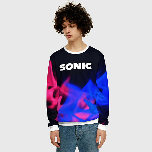 Мужской свитшот Sonic neon flame / 3D-Белый – фото 3