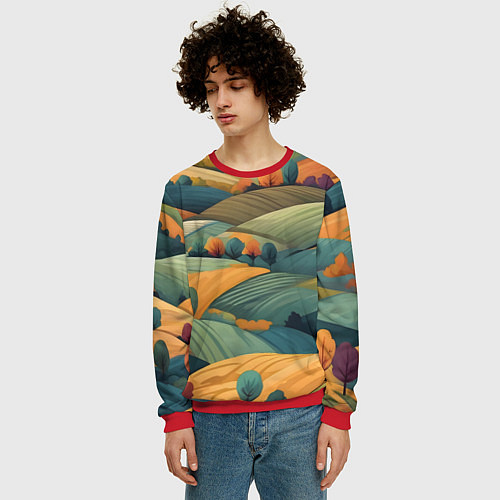 Мужской свитшот Луга поля / 3D-Красный – фото 3