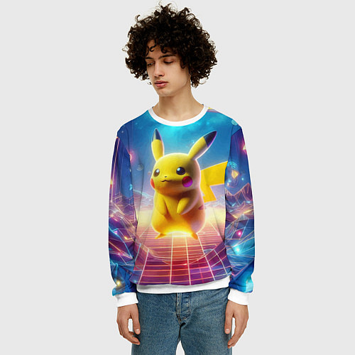 Мужской свитшот Funny Pikachu - vaporwave / 3D-Белый – фото 3