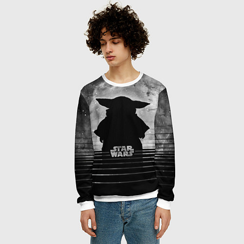 Мужской свитшот Звездное небо - Беби Йода / 3D-Белый – фото 3