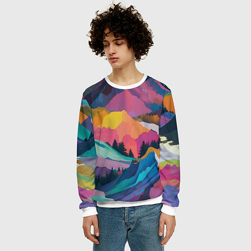 Мужской свитшот Красочные горы / 3D-Белый – фото 3