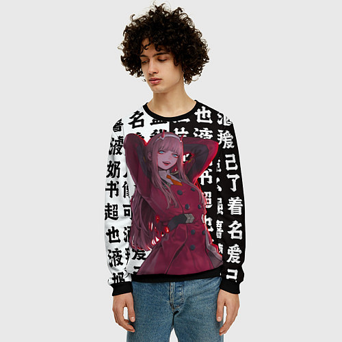 Мужской свитшот Зеро Ту и иероглифы / 3D-Черный – фото 3