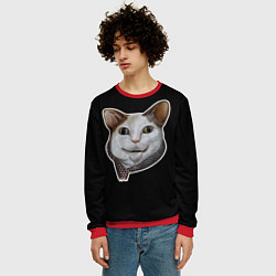 Свитшот мужской Кот - Бу испугался мем, цвет: 3D-красный — фото 2