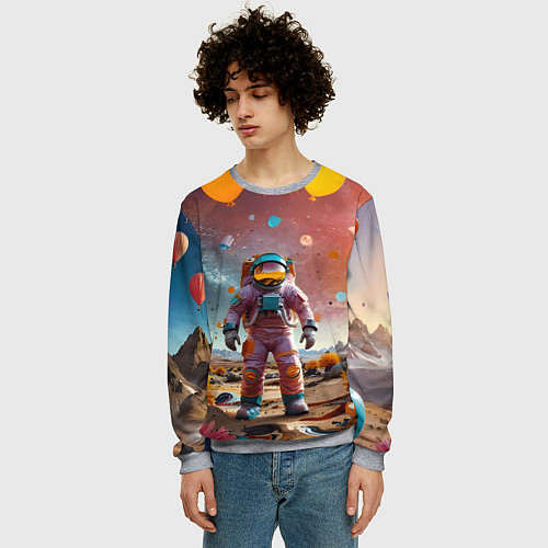 Мужской свитшот Праздничный космонавт / 3D-Меланж – фото 3