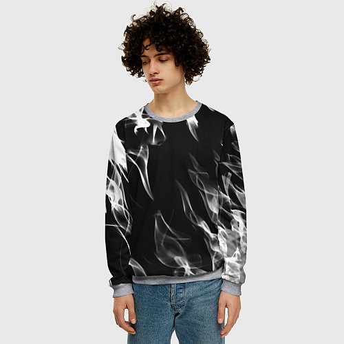 Мужской свитшот Белые языки пламени текстура / 3D-Меланж – фото 3