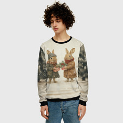 Свитшот мужской Зайчата идут на новый год, цвет: 3D-черный — фото 2