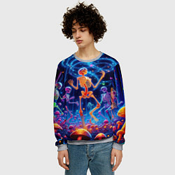 Свитшот мужской Танец неоновых скелетов под грибами, цвет: 3D-меланж — фото 2