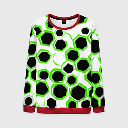 Мужской свитшот Чёрно-зелёные шестиугольники на белом фоне