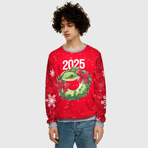 Мужской свитшот Новогодний венок из змейки 2025 / 3D-Меланж – фото 3