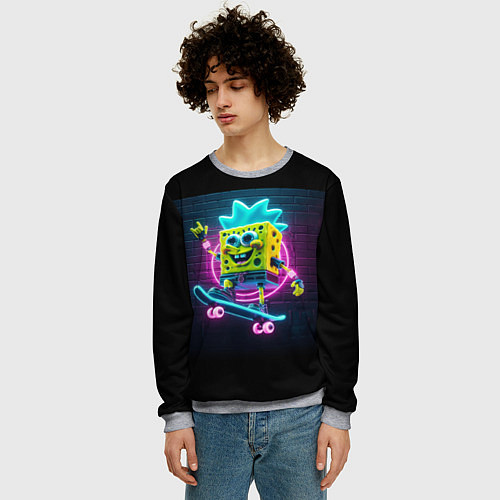 Мужской свитшот Sponge Bob on a skateboard - ai art fantasy / 3D-Меланж – фото 3