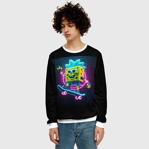 Мужской свитшот Sponge Bob on a skateboard - ai art fantasy / 3D-Белый – фото 3