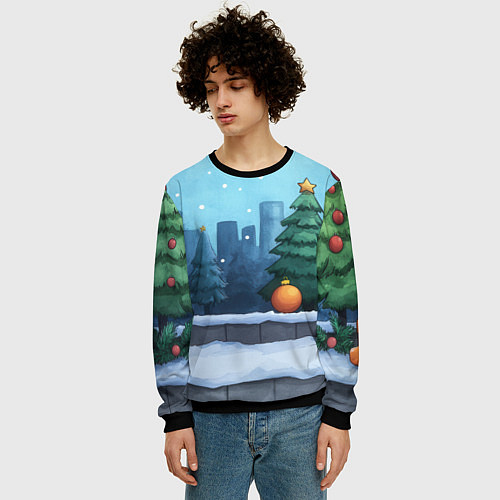 Мужской свитшот Елки и елочные игрушки / 3D-Черный – фото 3