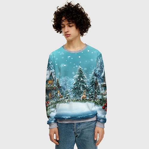 Мужской свитшот Новогодний снегопад / 3D-Меланж – фото 3
