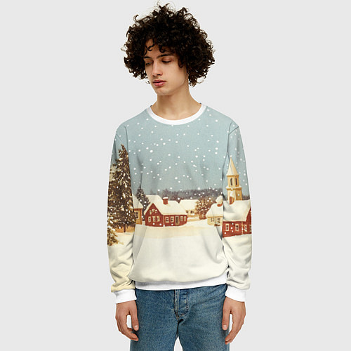 Мужской свитшот Дома и снежное небо / 3D-Белый – фото 3