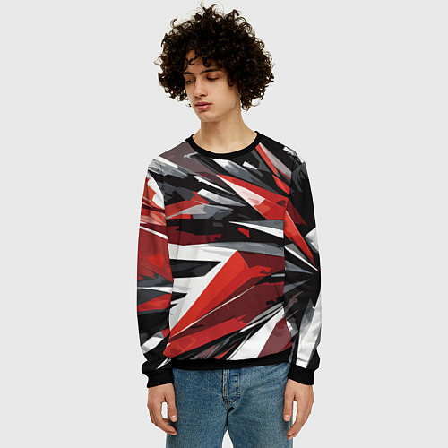 Мужской свитшот Чёрно-красно-белая абстракция / 3D-Черный – фото 3