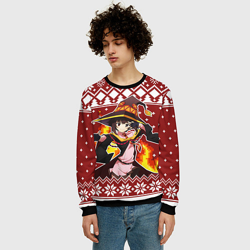 Мужской свитшот Мегумин свитер новогодний / 3D-Черный – фото 3