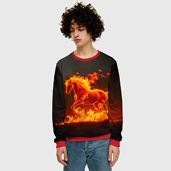 Свитшот мужской Огненная лошадь на темном фоне, цвет: 3D-красный — фото 2