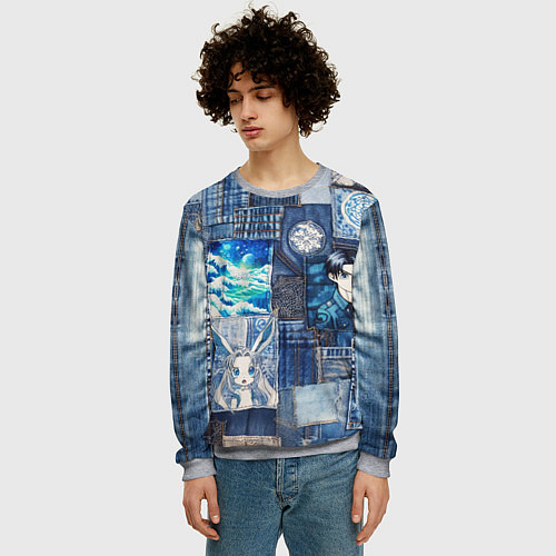 Мужской свитшот Микс аниме и пэчворк / 3D-Меланж – фото 3