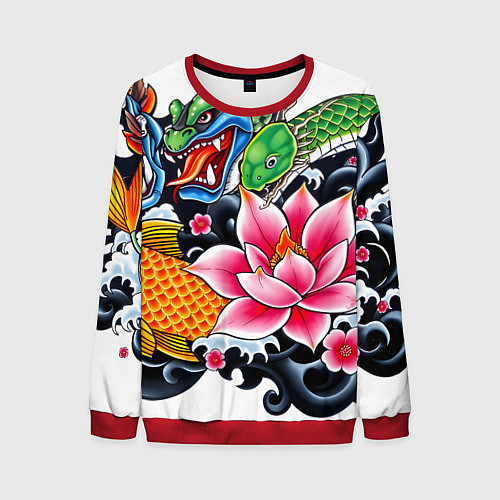 Мужской свитшот Иредзуми на белом фоне / 3D-Красный – фото 1