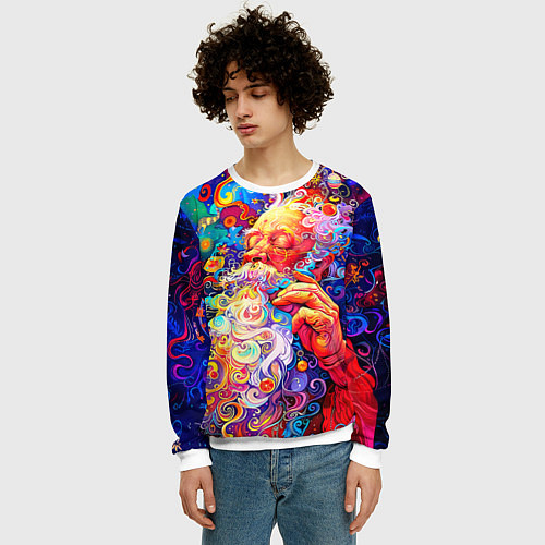 Мужской свитшот Santa Claus: pop-art modern pointillism / 3D-Белый – фото 3