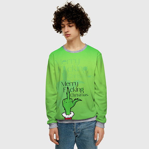 Мужской свитшот Гринч merry fucking christmas / 3D-Меланж – фото 3