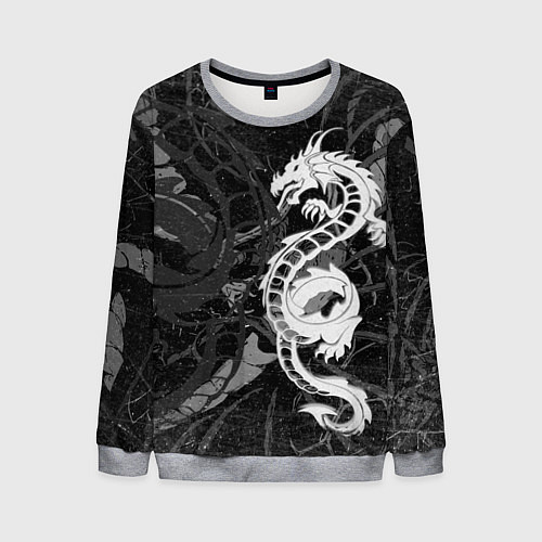 Мужской свитшот Белый трайбл дракон / 3D-Меланж – фото 1